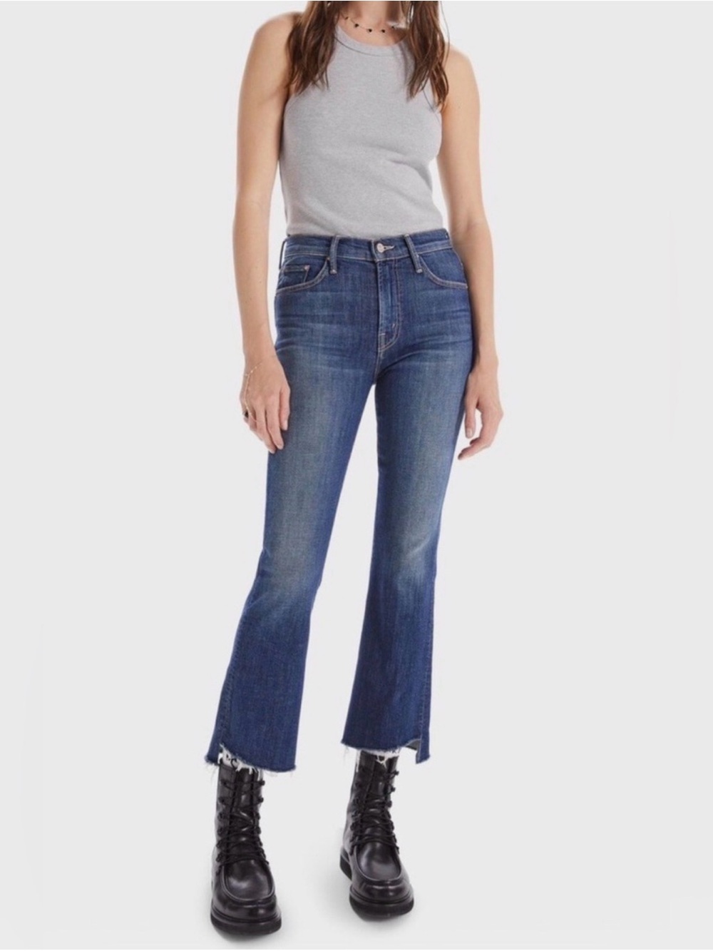 MOTHER The Insider Crop Step Fray Jeans Girl Crush Blue Size 28